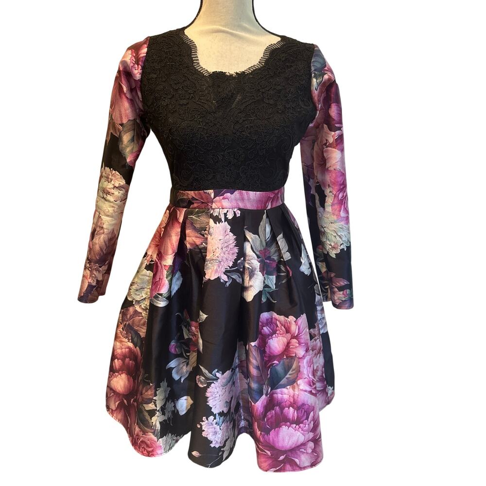⭐️ Women’s Soieblu Floral & Lace Fit And Flare Dress Size Medium Wedding Guest